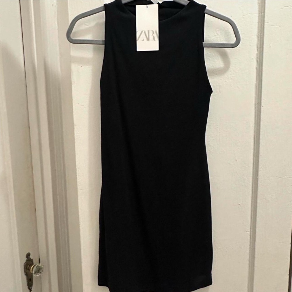 ZARA Black Sleeveless Mini Dress with High Neck